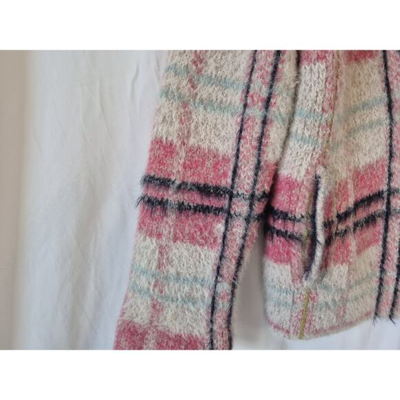Anthropologie Maeve Women's Pink Cream Plaid Aurelia Sweater Jacket Medium - Picture 7 of 11